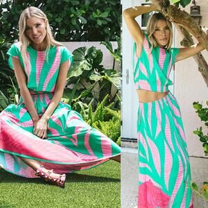 NWT Sheridan French Gardenia Malachite Tigress Blouse Maxi Skirt Set Size: Small